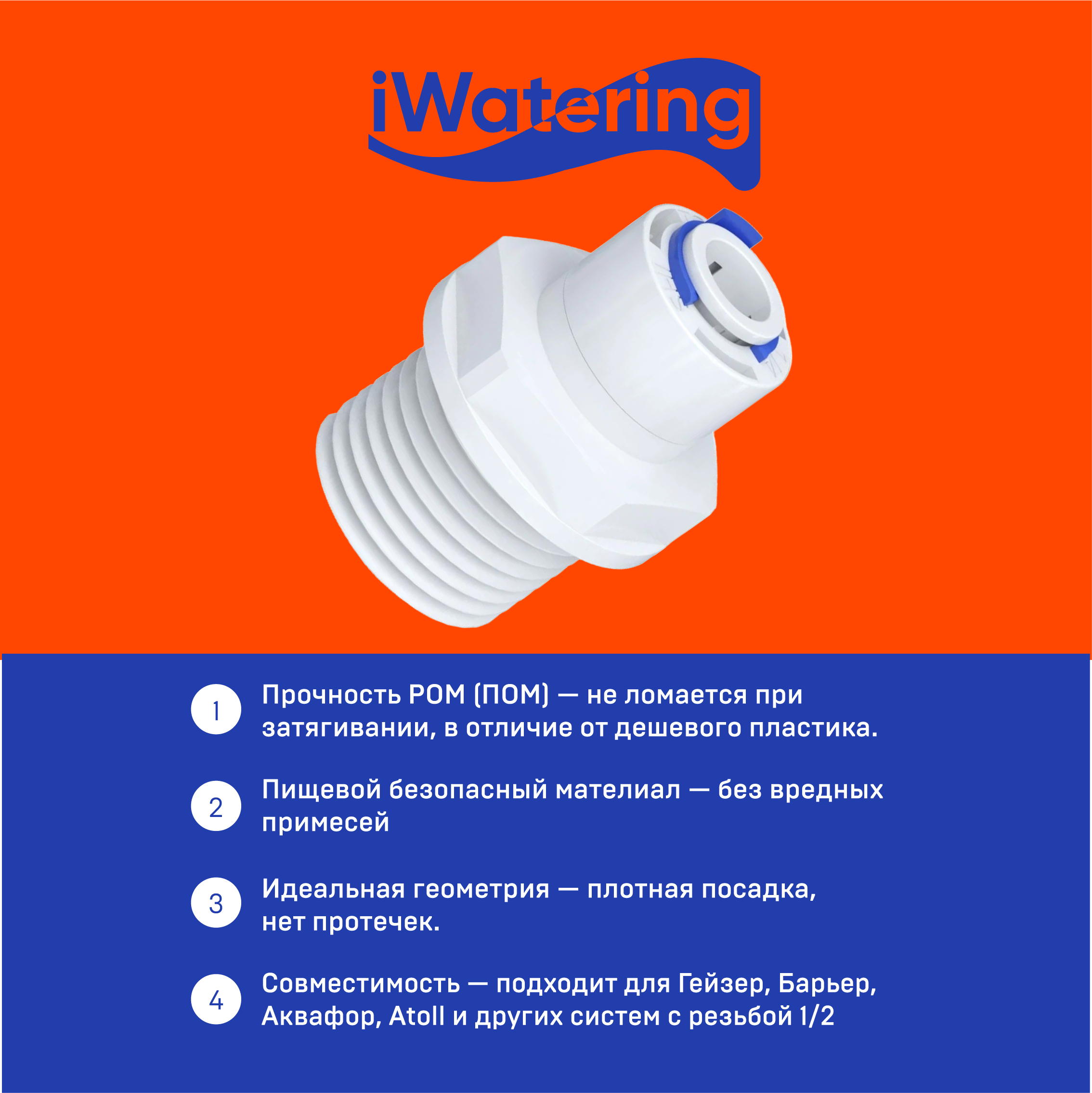 Фитинг прямой трубка 1/4" для фильтра, резьба наружная 1/2" трубная