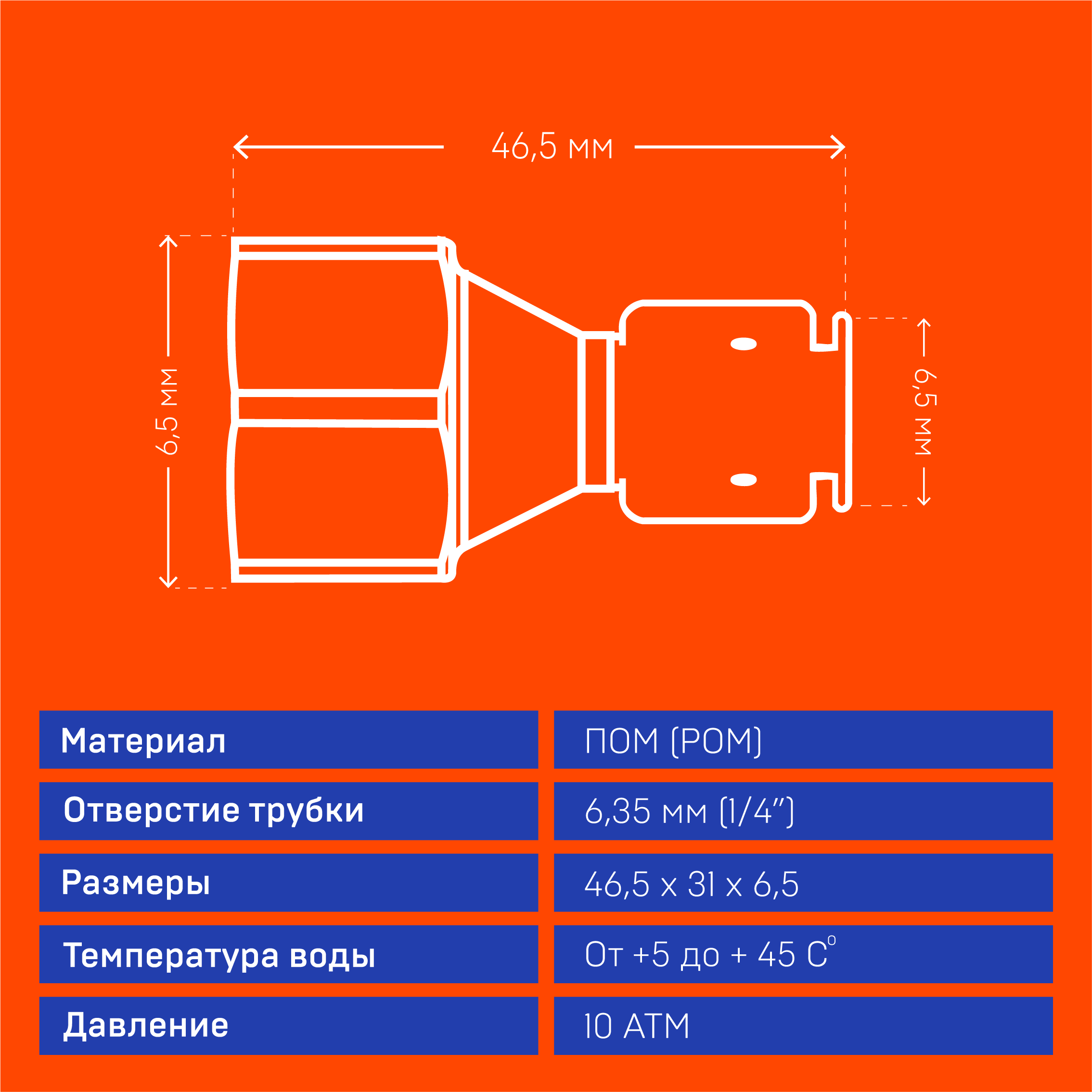 Фитинг прямой, резьба внутр. 1/2", трубка 1/4"